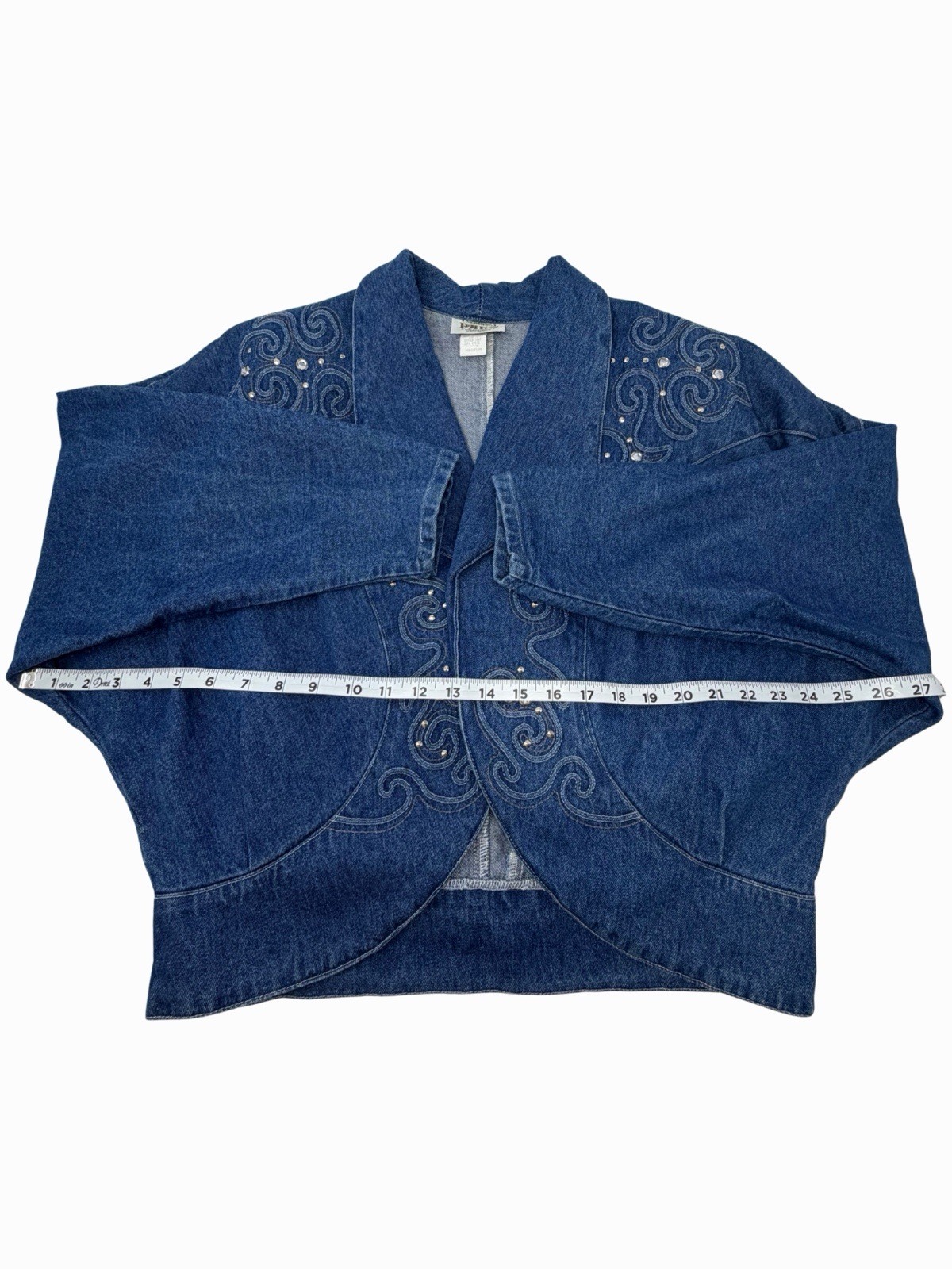 Vintage Pado Jean Jacket Women’s Medium Rhinestone Embellished 80s USA Denim