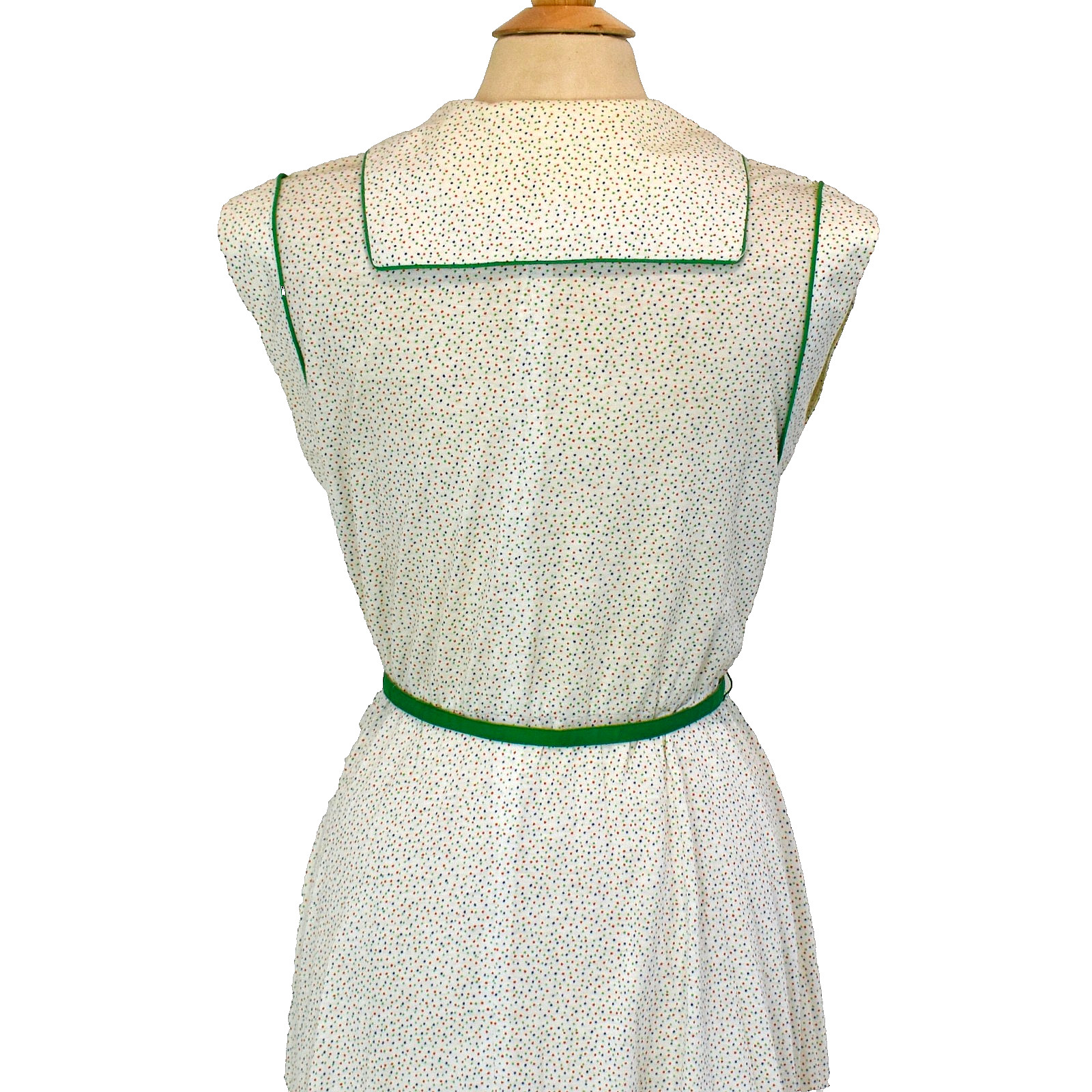 Vtg 70s LESLIE FAY Polka Dot Jersey Knit Sportswear Day Dress M-L Sailor Collar
