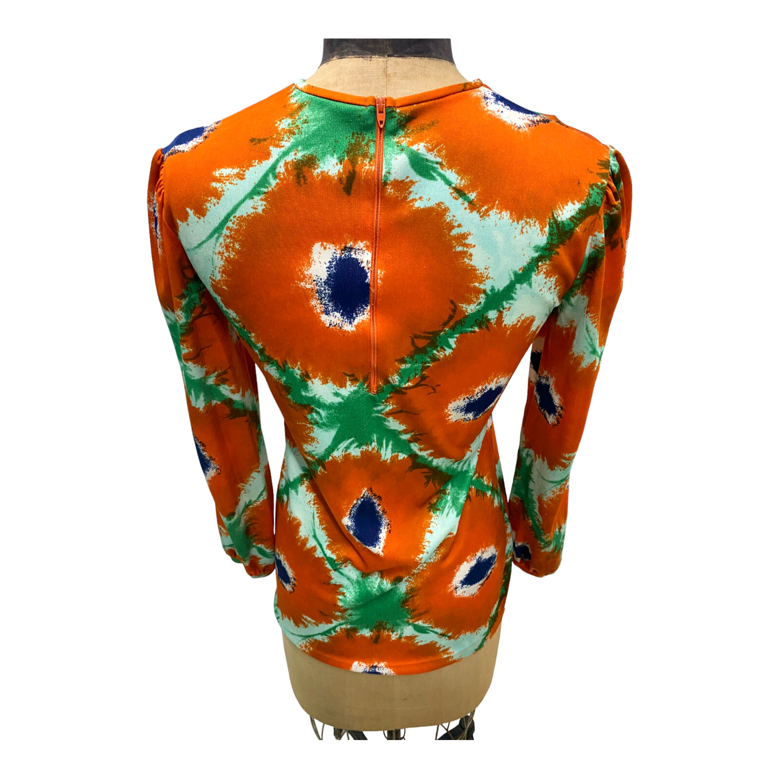 Bright Retro Vintage 70s Boho Hippy Orange Paint Splash Nylon Top Med