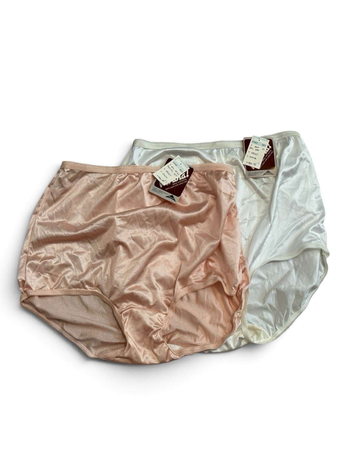 VTG (2) Vivana Silky Nylon Granny Panties Pink & Ivory Size 7 Sissy