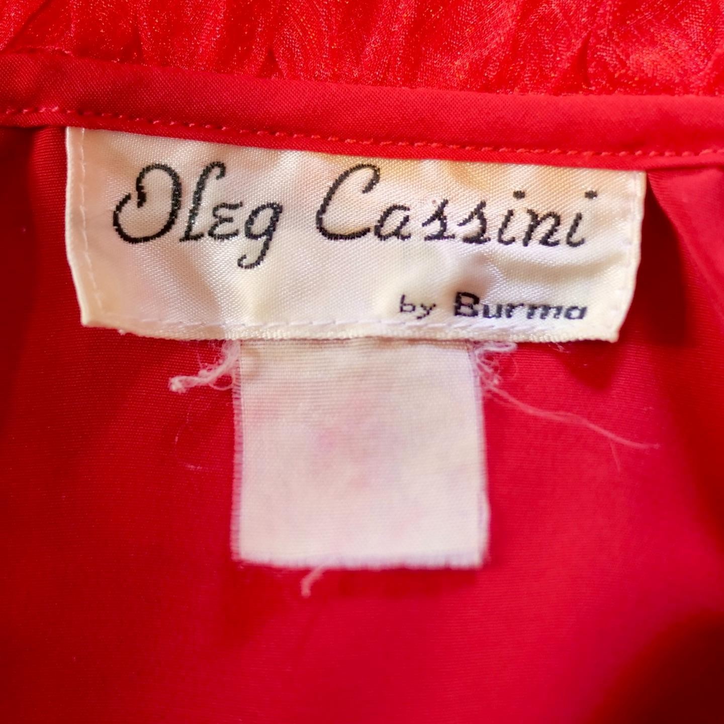 Vintage 60s OLEG CASSINI Burma Mod Red Blouse Top Lace Organza Portrait Collar M