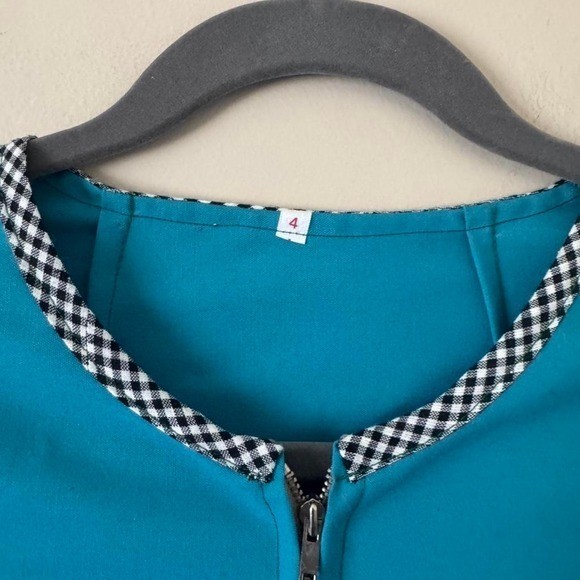 60s / 70s XL dark turquoise mod shift dress blue vintage plus size gingham