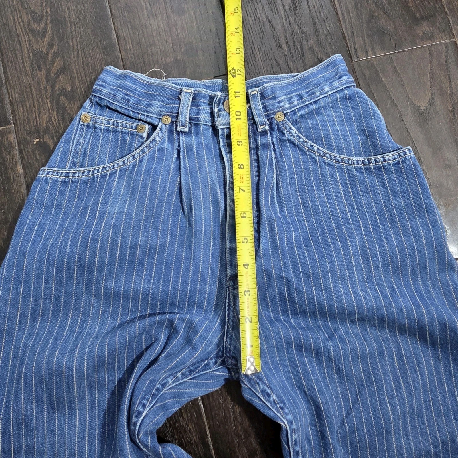 Vtg 80s Lee Size 5 Subtle Striped Pleated High Waist Mom Jeans Denim Union USA