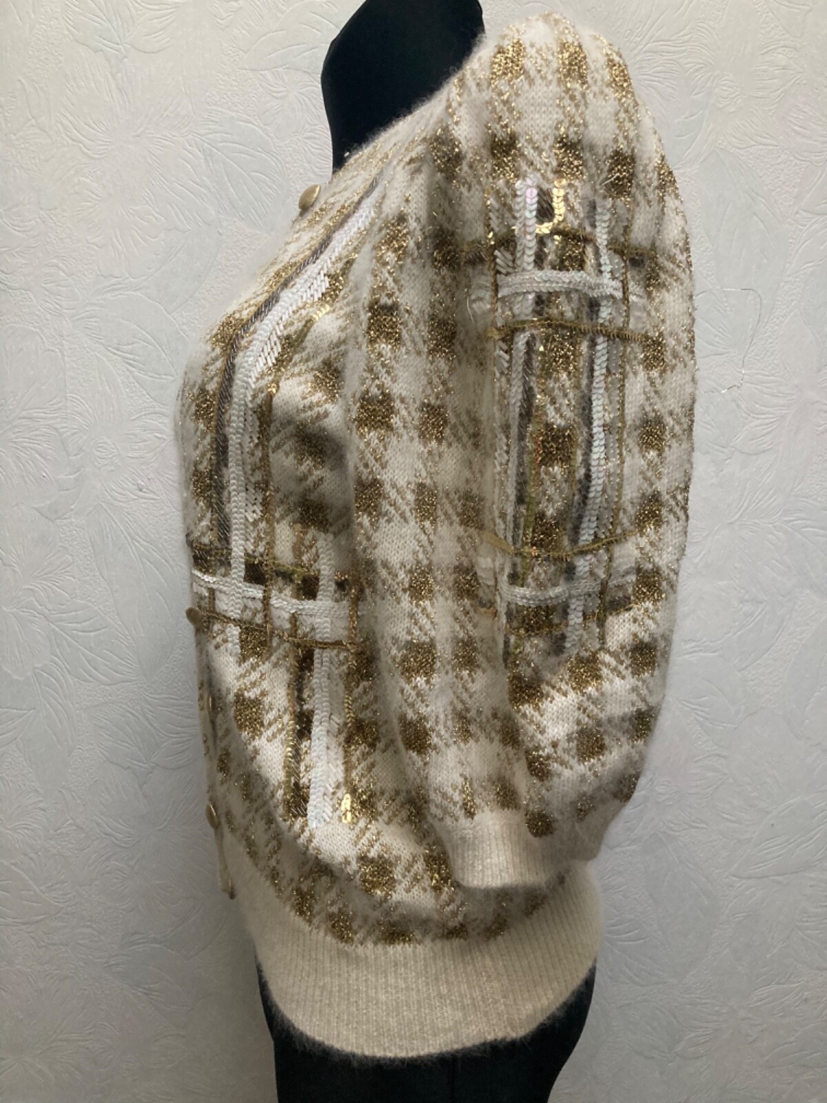 Vintage 1980s Custom Made Angora, Wool Sparkling Knitted Cardigan size S-M.