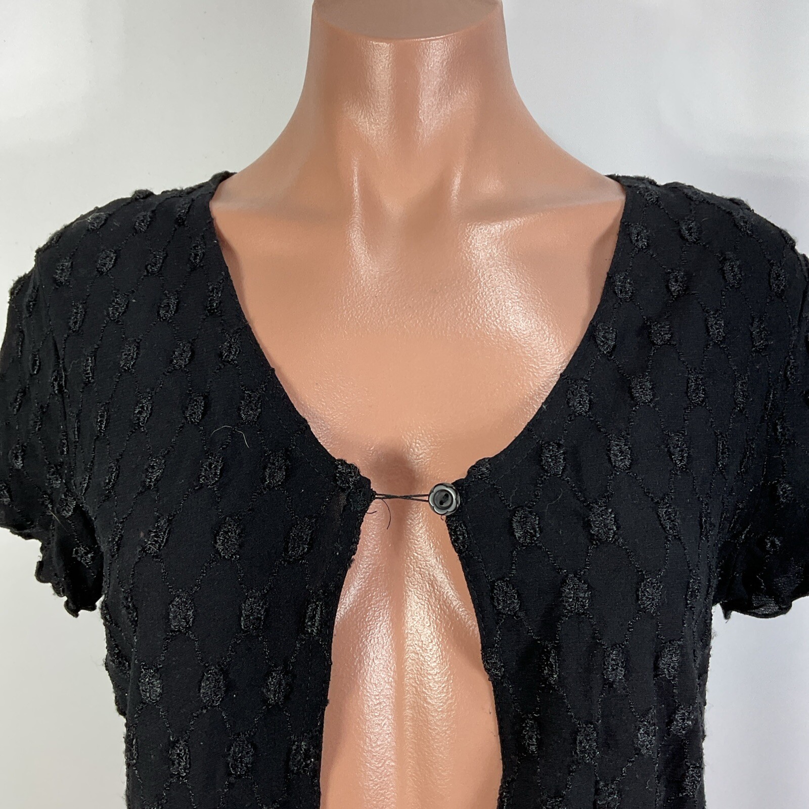 Y2K Vintage Bolero Shrug Crop Cardigan Sweater L Black Boho Fairy Grunge USA