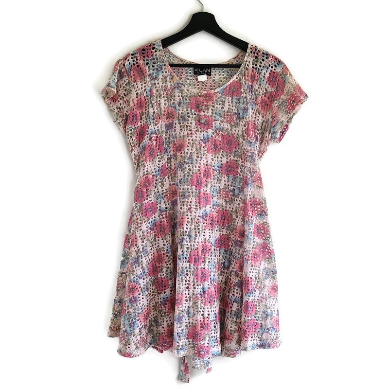 Vintage 90s Cutout Skater Dress Est sz S Pink Fairy Grunge Floral Whimsy