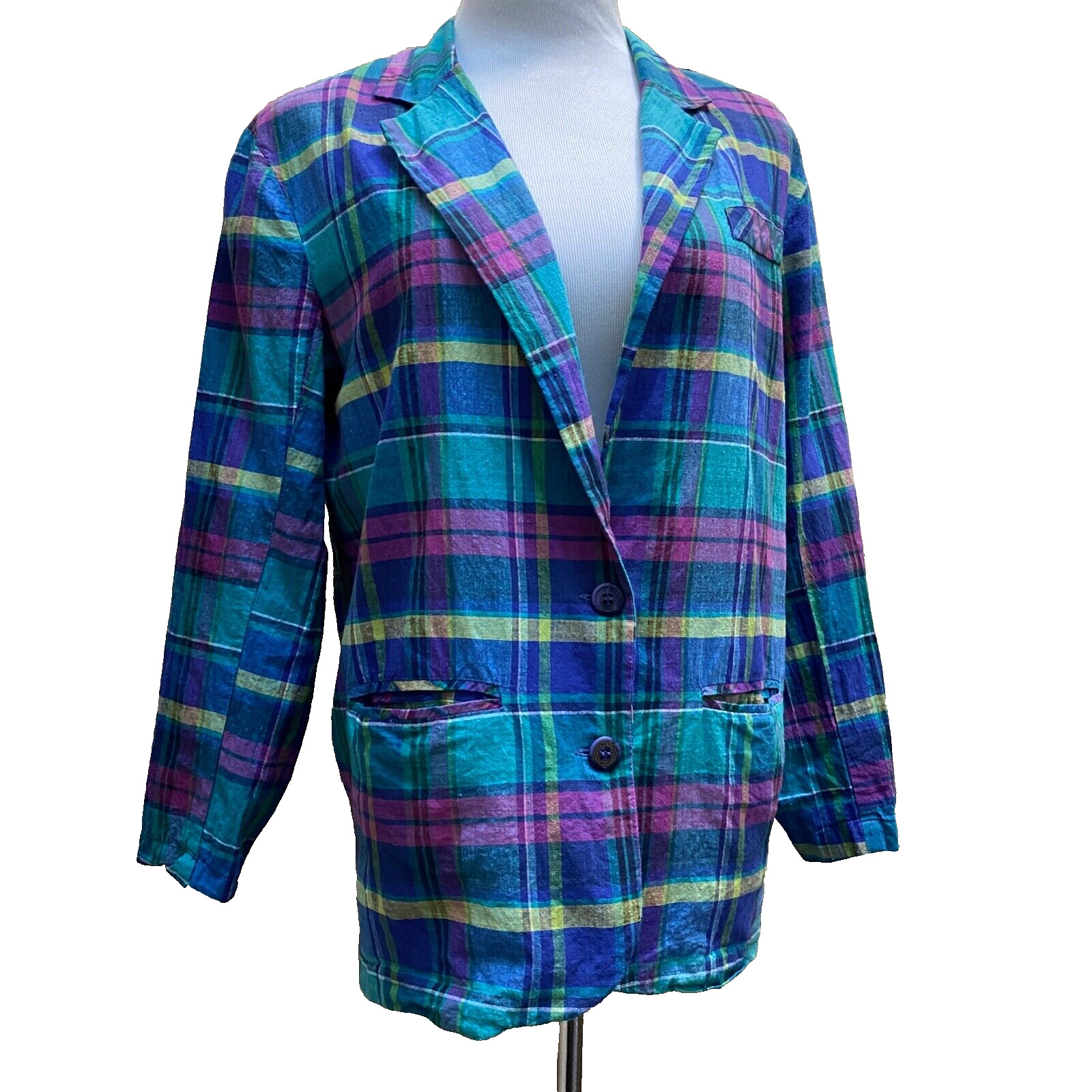 Vtg Plaid Jacket Blazer Chest 40in. Preppy Madres Sporty Academia OBR Summer d