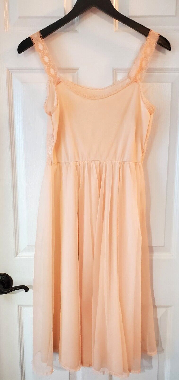 Vintage Empire Waist Nightgown Satin & Lace Pink Size 34 Gotham Gold Stripe 1950