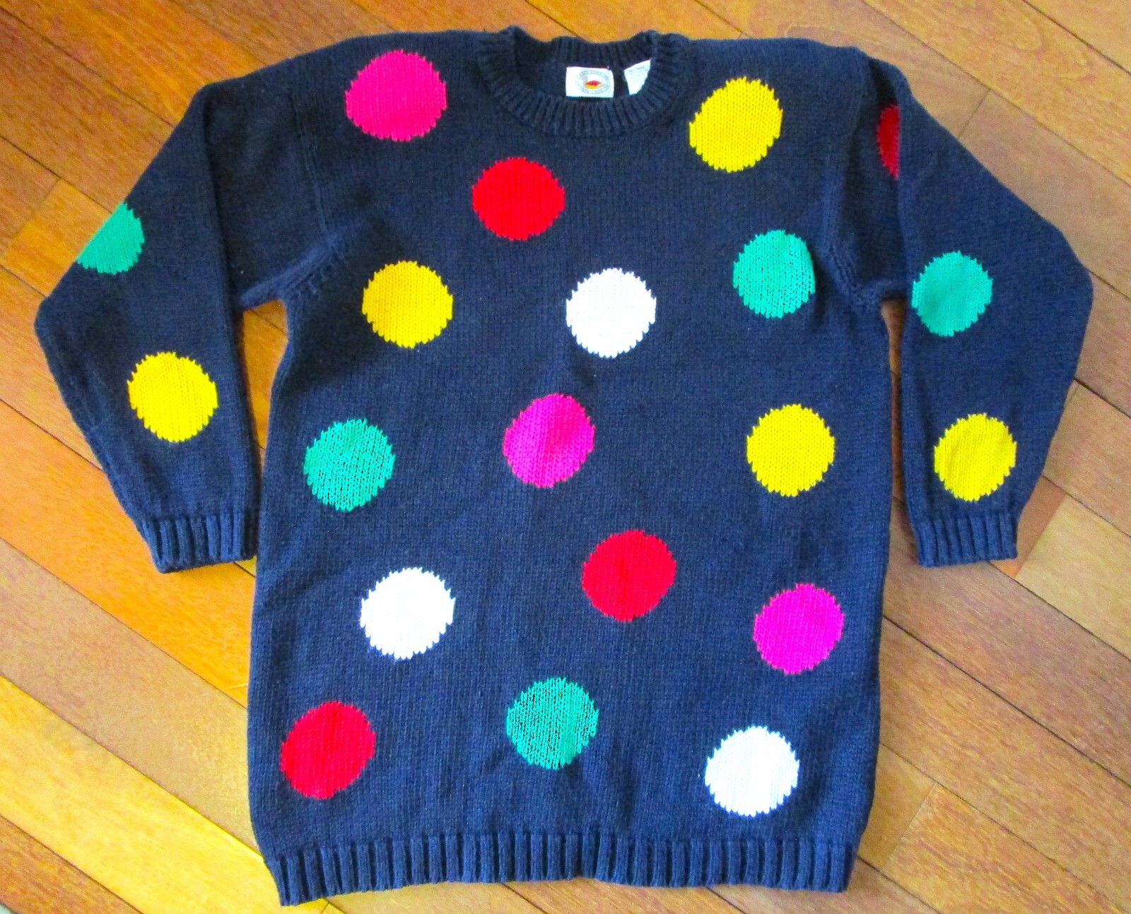 VINTAGE 80’S 90’S POLKA DOT SWEATER BY MARSH LANDING SIZE L, COLORFUL!
