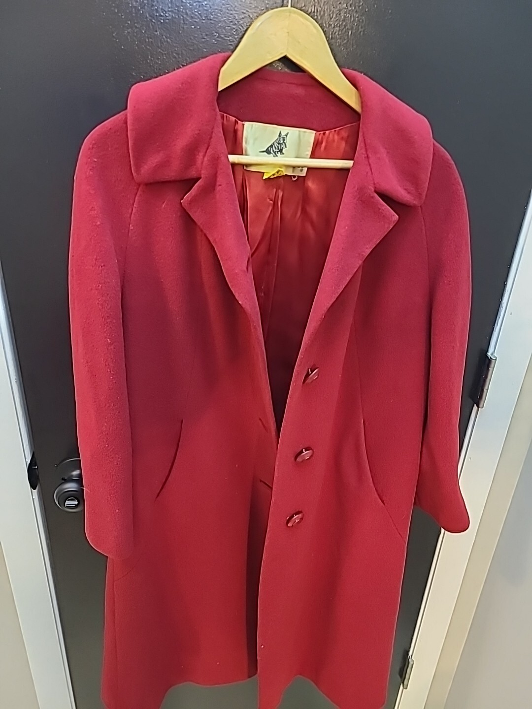 Vintage 1960’s Rothmoor Brand Herringbone Red Wool 4 Button Overcoat