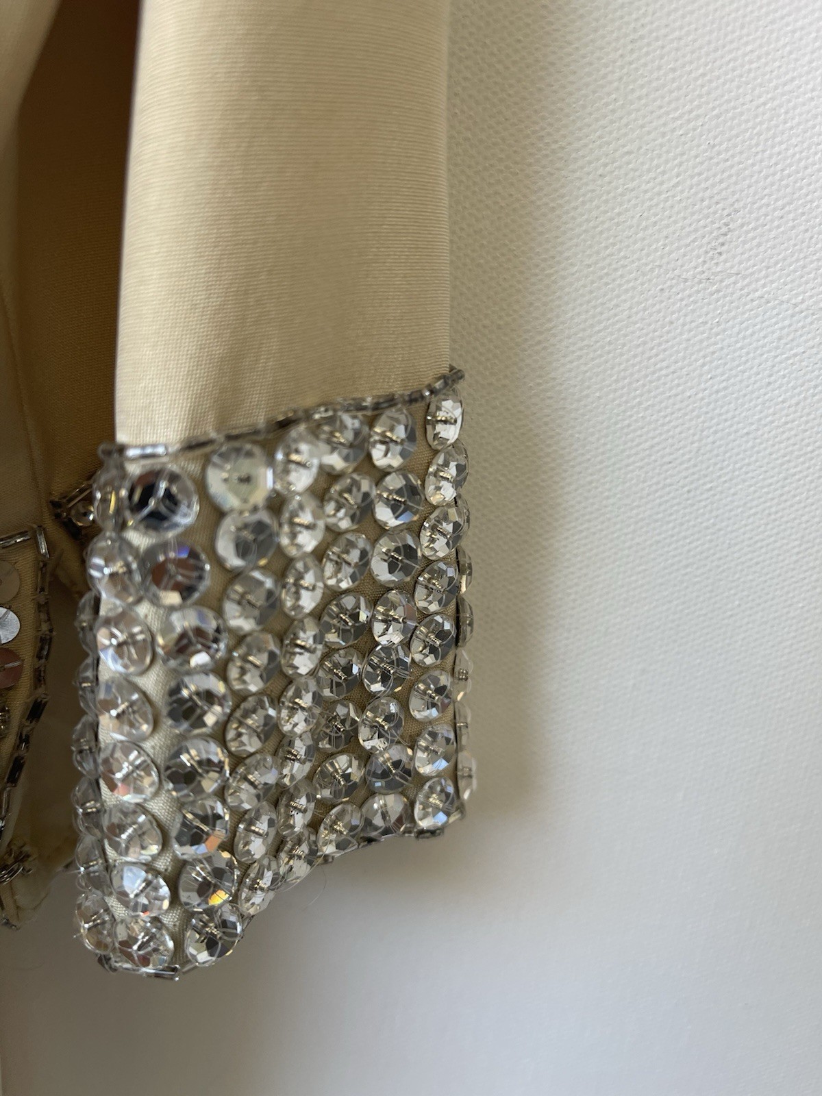 Vintage Pamela Dennis New York 100% Silk Beaded Jewel Collar Cocktail Dress Crea