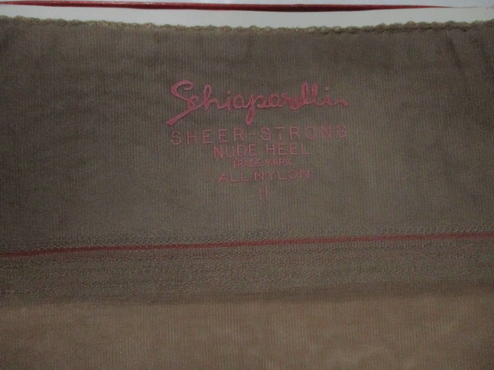 1 PR VINTAGE SCHIAPARELLI RT SHEER SHINY FLAT KNIT NYLON STOCKINGS 11 M BEIGE
