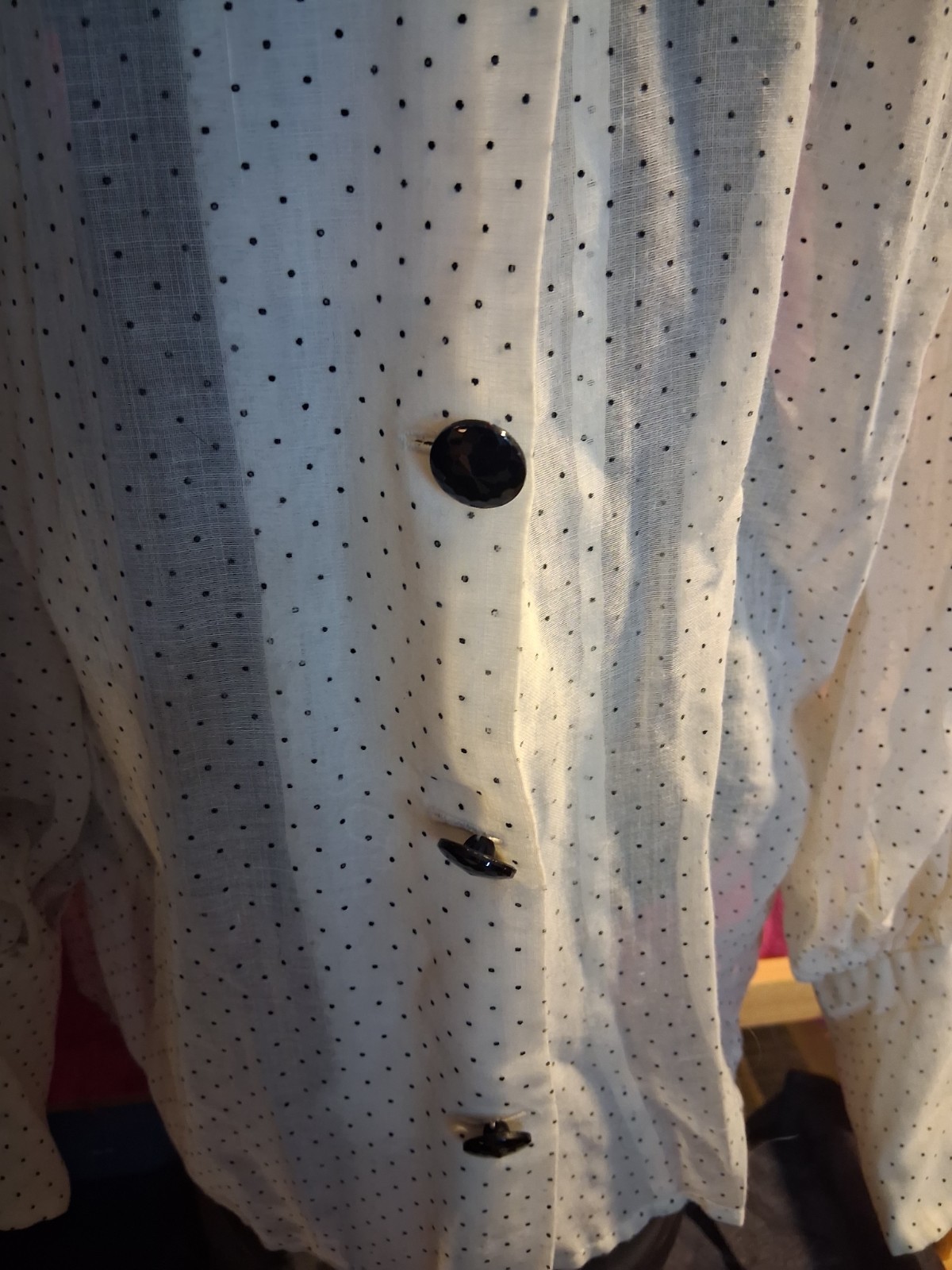 Vintage Hand-Sewn Sheer Polka Dot Blouse Artisan Made S/M