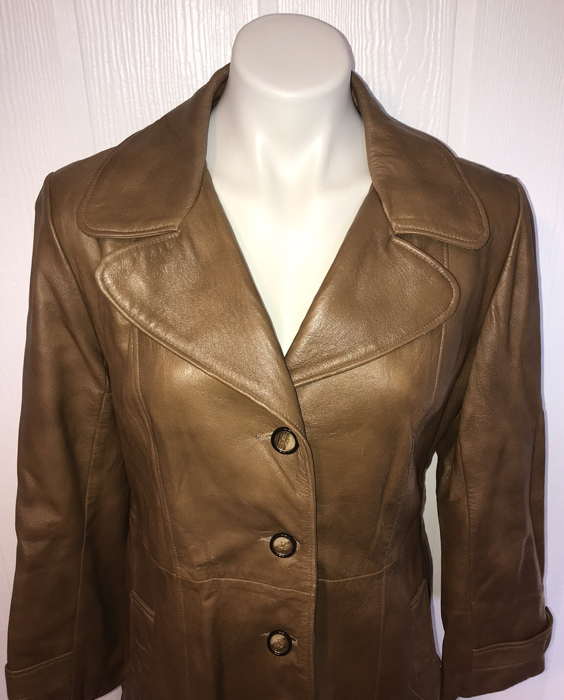 VTG Leathers by New England Sports Wear Co Brown Leather Trench Coat 14 TBox