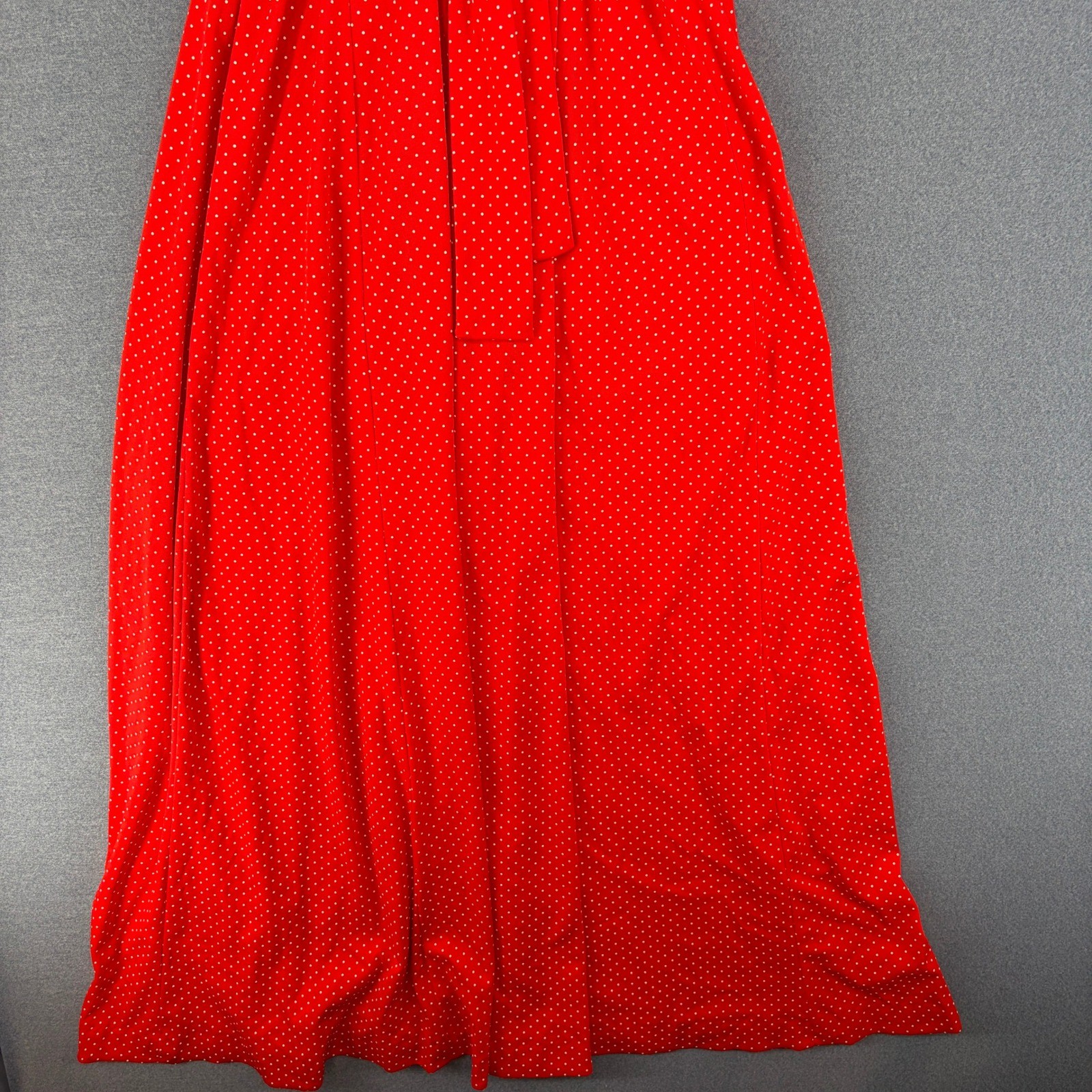 Vintage 70s ILGWU Red Polka Dot Flutter Sleeve Maxi Dress Rick Rack Trim Small S