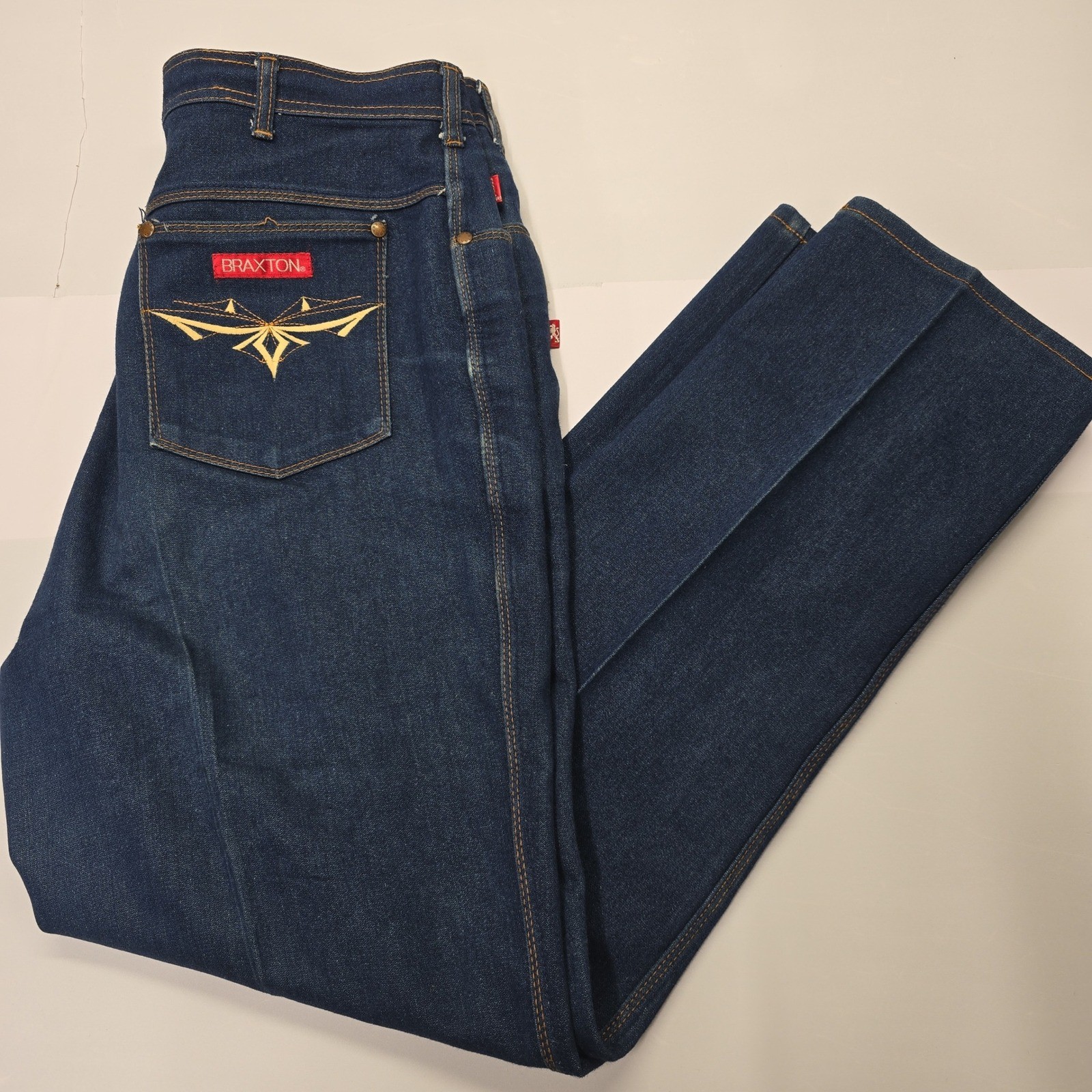 Vintage Braxton Stretch Jeans High Rise Dark Wash Embroidered Pocket 34/20