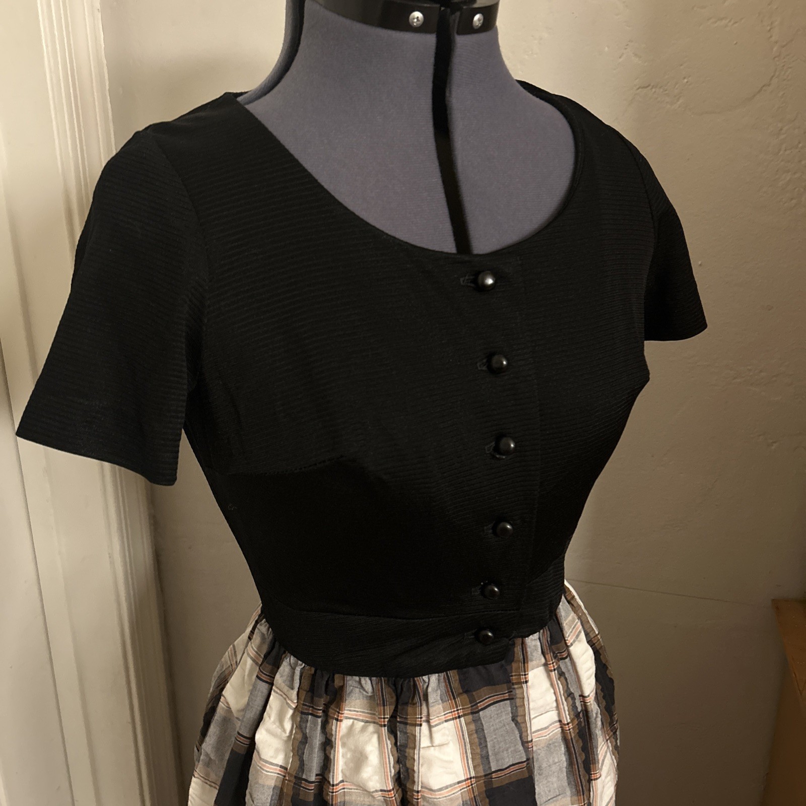 VTG Nancy Greer NY 1950’s Plaid Maxi Day Dress Made USA