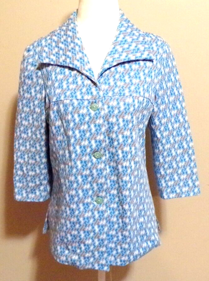 VTG 1970s Pointy Collar Tunic Top Polyester Knit Hippy Blouse Geometric Shirt
