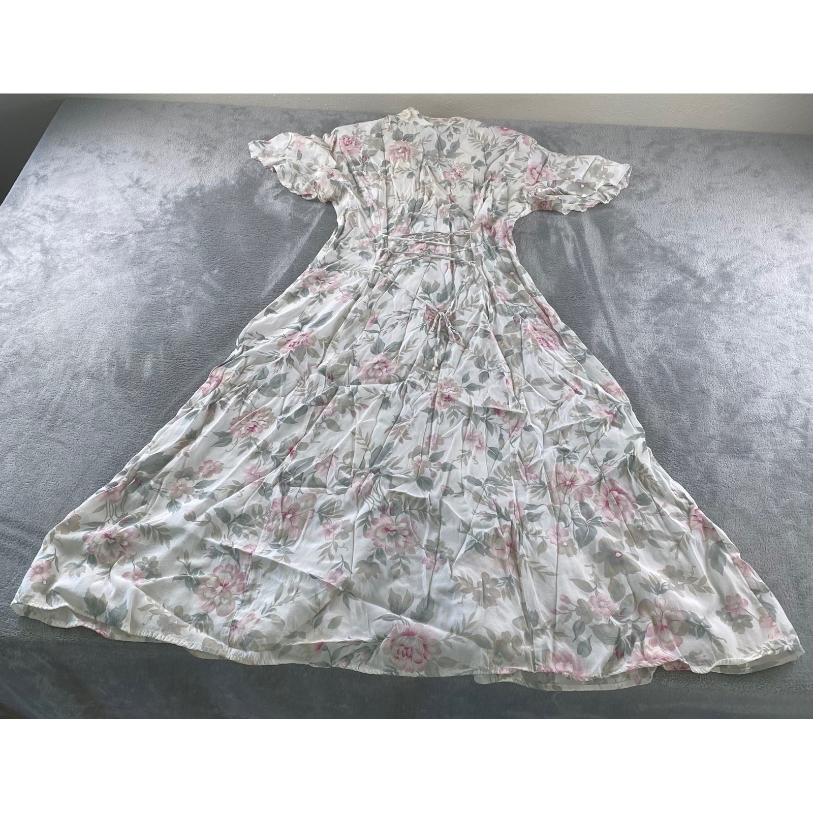 DOT Vintage Floral Maxi Dress Pink Cream Lace Heart Cutout Shell Charm Sz 9/10