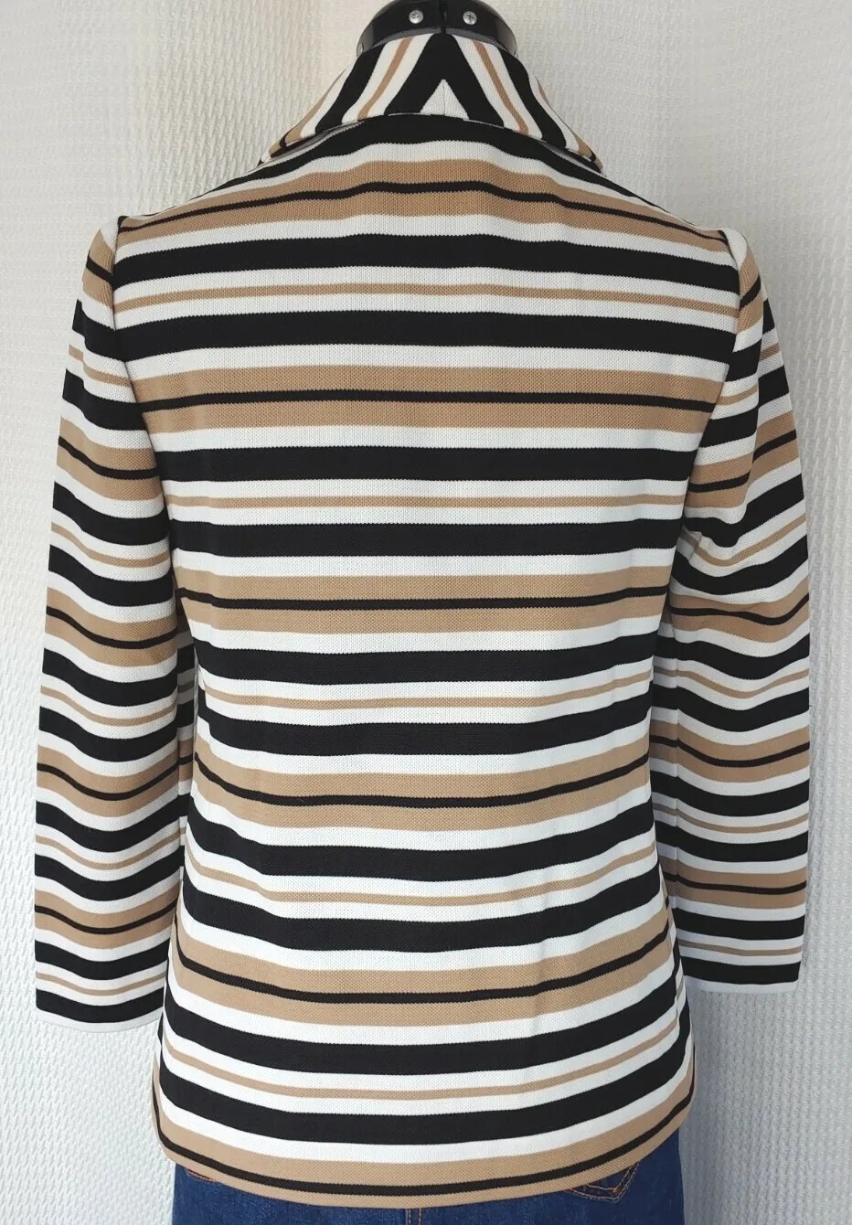 Vintage Butte Knits Black/Tan/Cream Striped Jacket 36″ Bust Size SM?