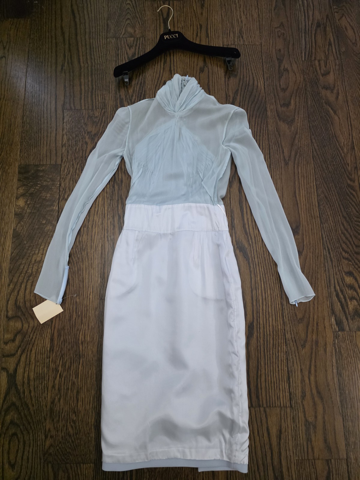 Vintage Emilio Pucci Silk Light Blue Chiffon Wool Sheath Dress IT38 NWT W/Hanger
