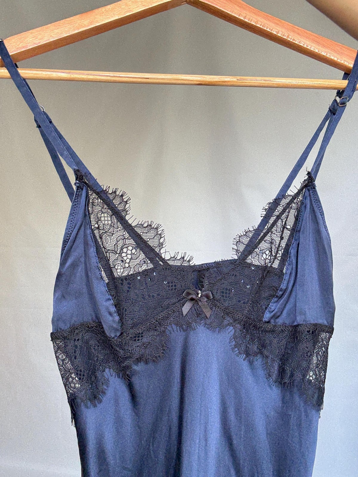 Navy blue 100 % silk slip dress, Sexy lace romantic lingerie, evening date night
