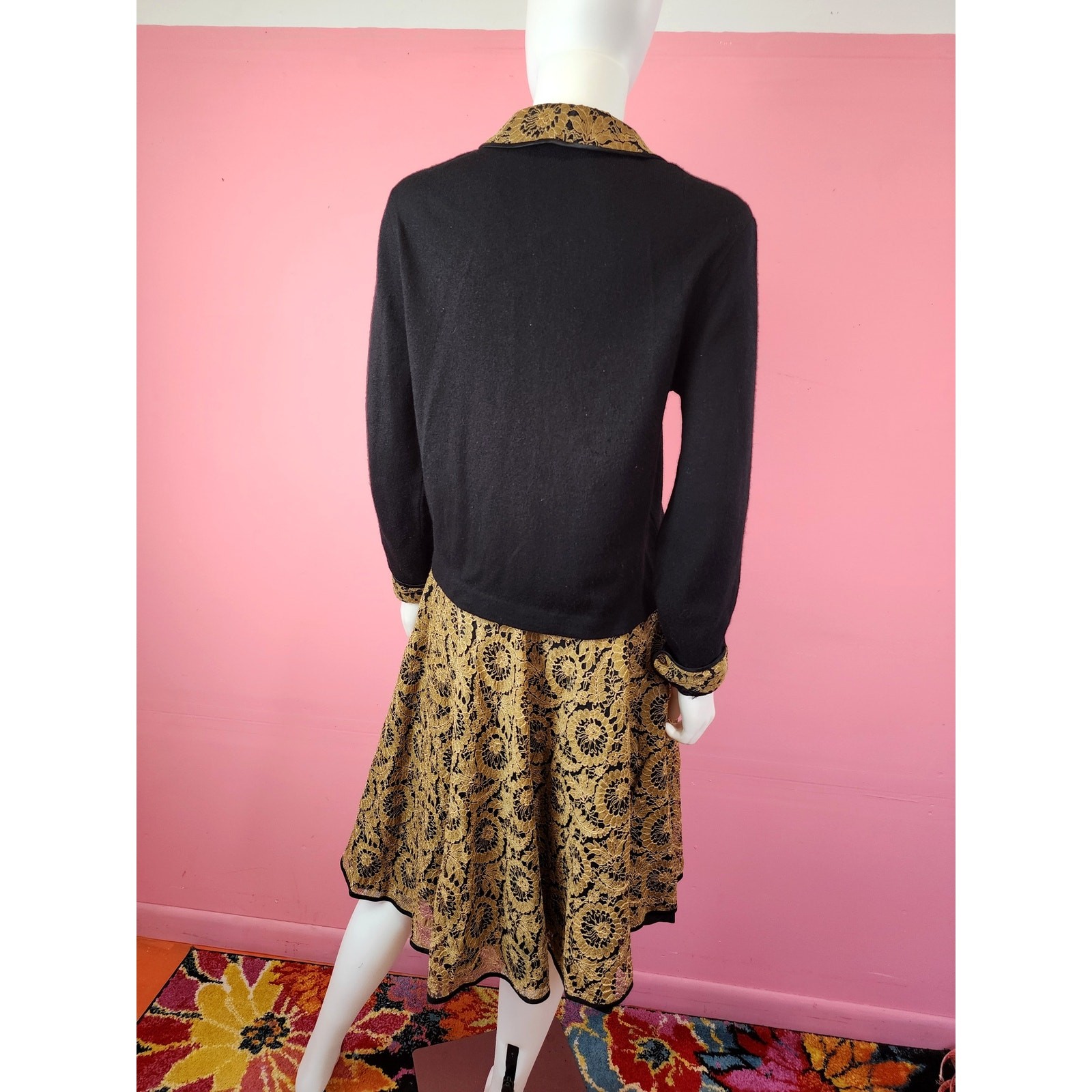 Vintage 1950’s Black and Gold Lace Cardigan and Skirt Set by Jantzen / Koret