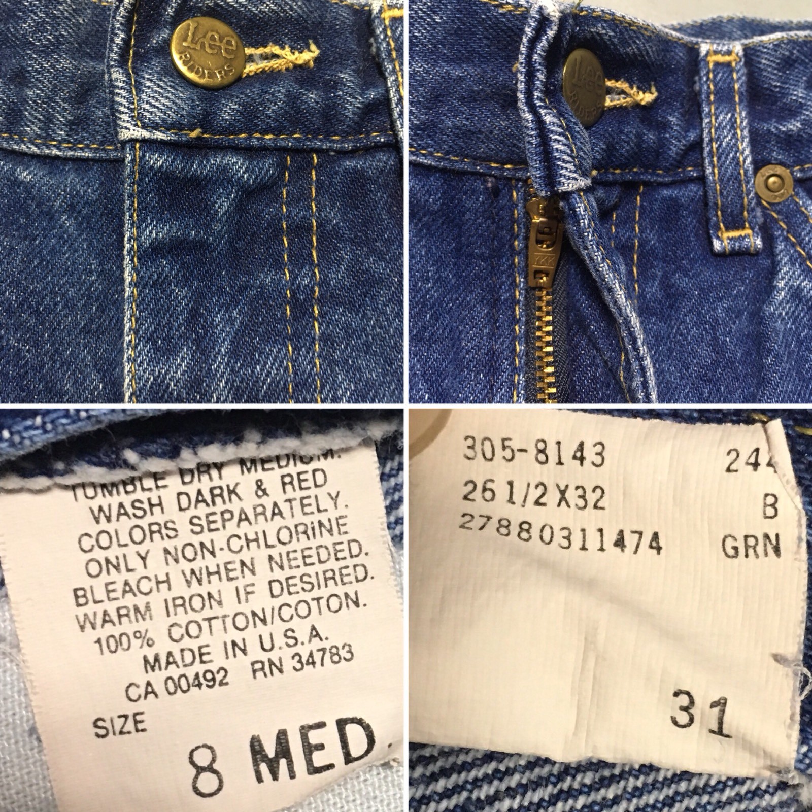 Vintage Lee Jeans High Waist Made In USA 8 Med 26 1/2” Waist Lee Riders 80s 90s
