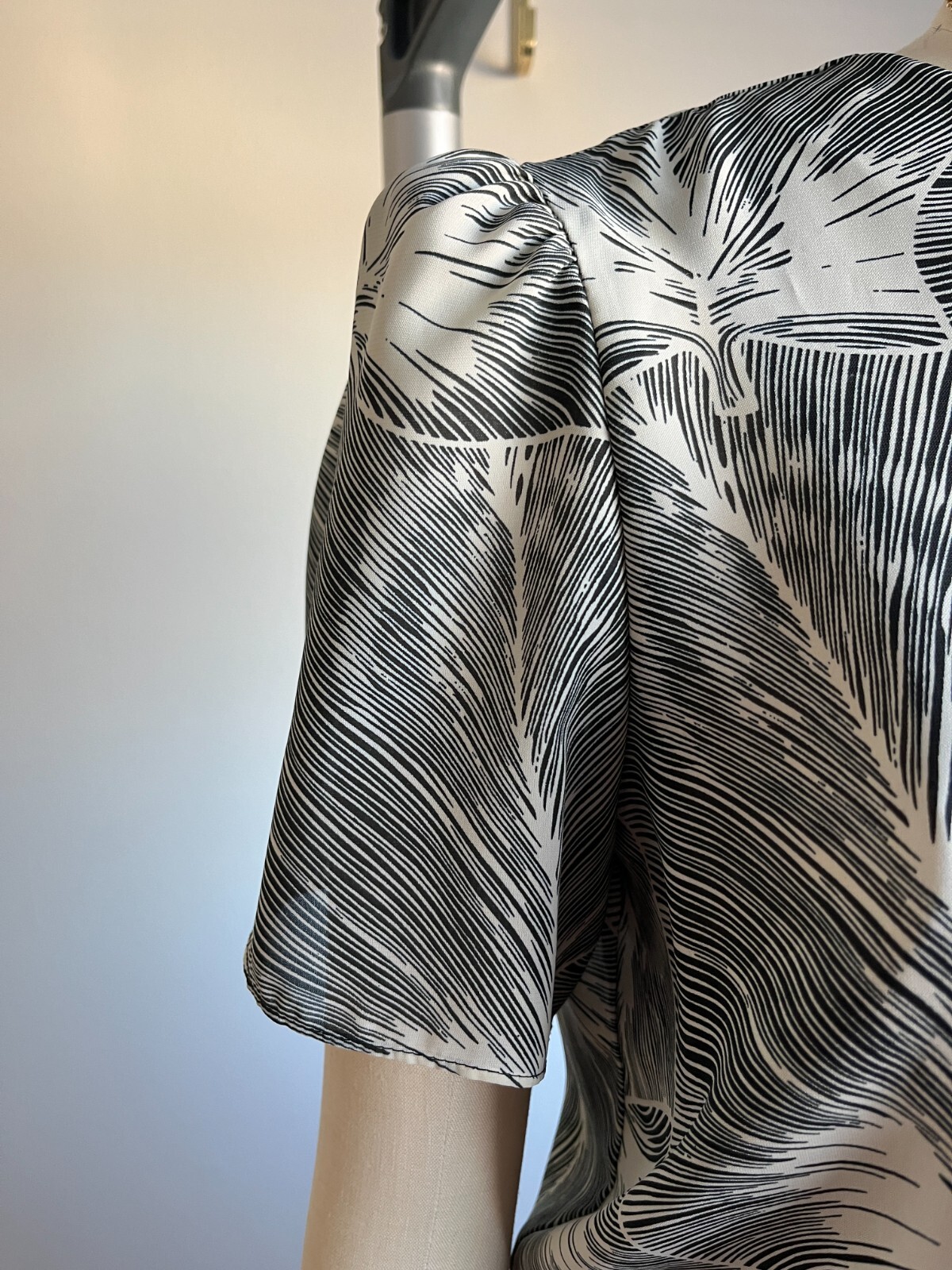 1980s Black and Ivory Drop Waist Pleated Skirt Dress John Roberts