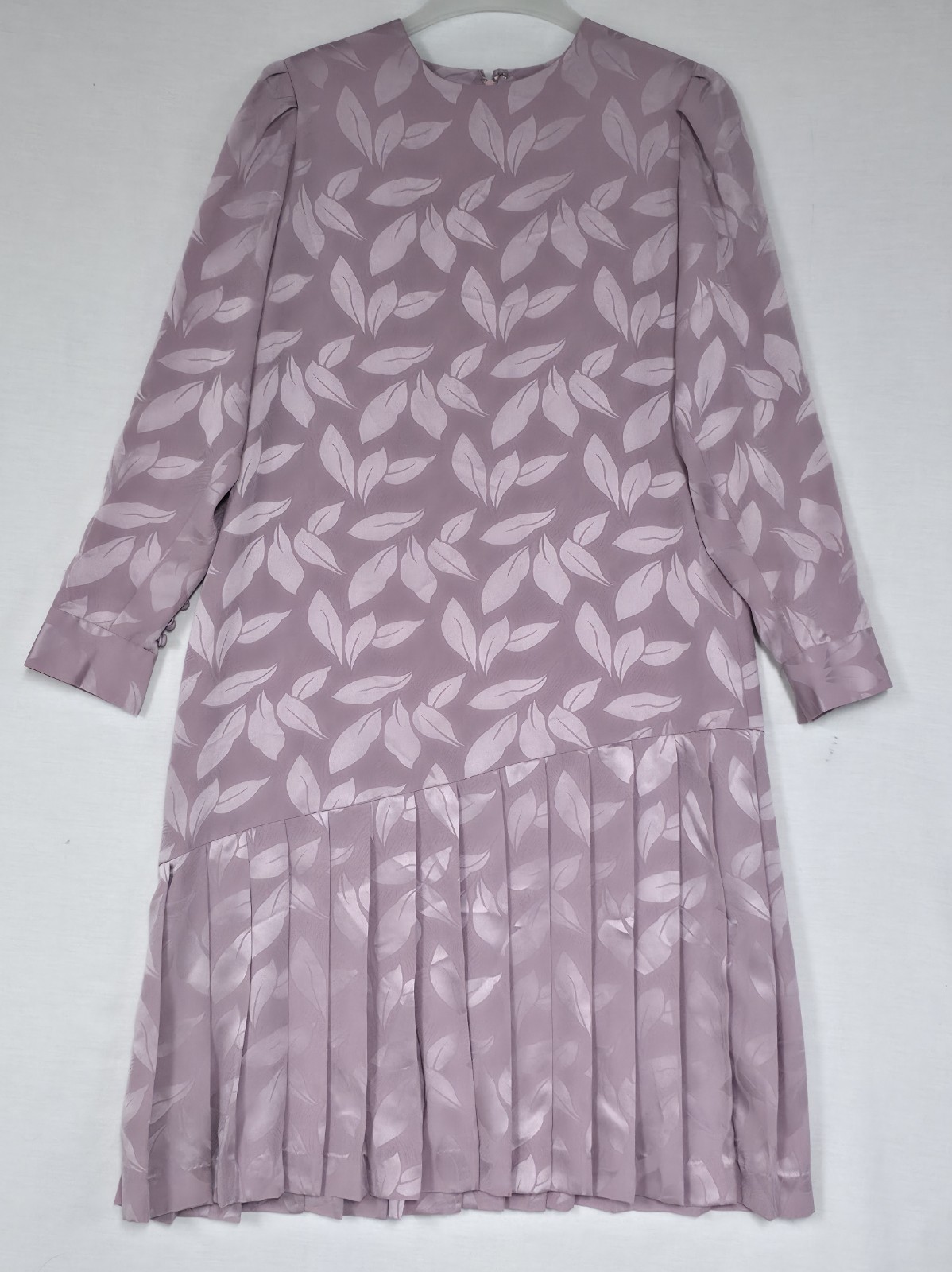 Vintage First Lady Mauve Long Sleeve Drop-waist Pleated Skirt Dress Sz 16 (ZN)