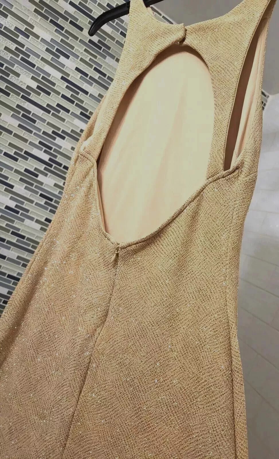 VTG 90s GOLD GLITTER FLOOR-LENGTH EVENING GOWN Large GENTLY WORN + FREE SHIPPING