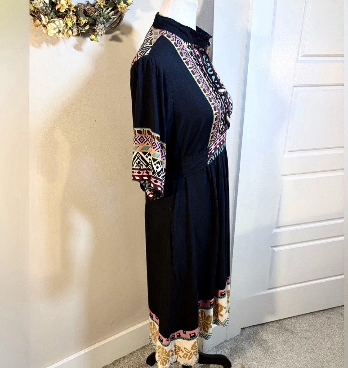 💥Vintage Ragtime Boho Midi Dress Pintuck Bodice Bodice Sz S💛