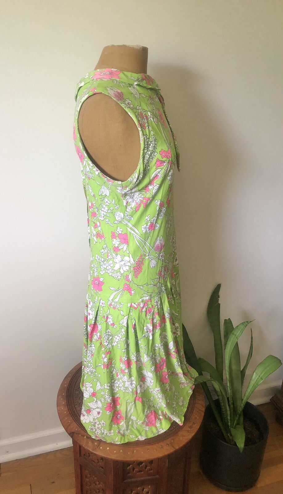 1920’s Inspired Lime Green & Pink Floral Drop Waist Dress