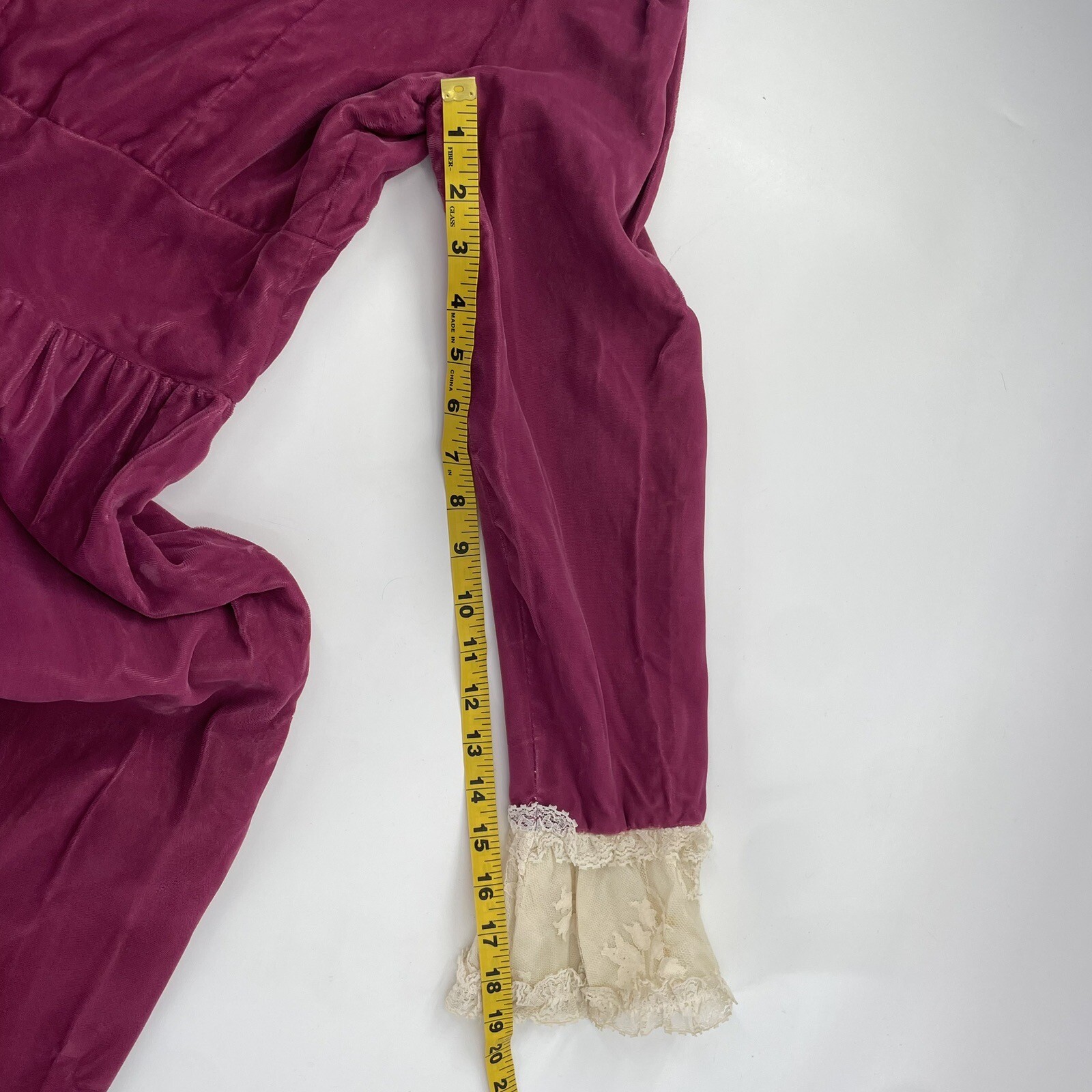 Vintage VTG Purple Velvet Womens Maxi Dress w White Lace Trim Details Size S/M