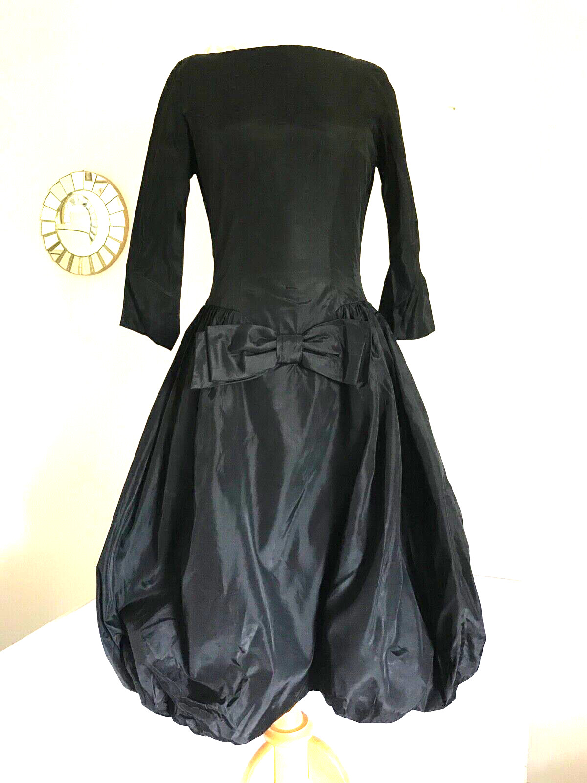Vintage Black Party Dress Sandra Sage Full Balloon Skirt 11 Taffeta Formal 50s