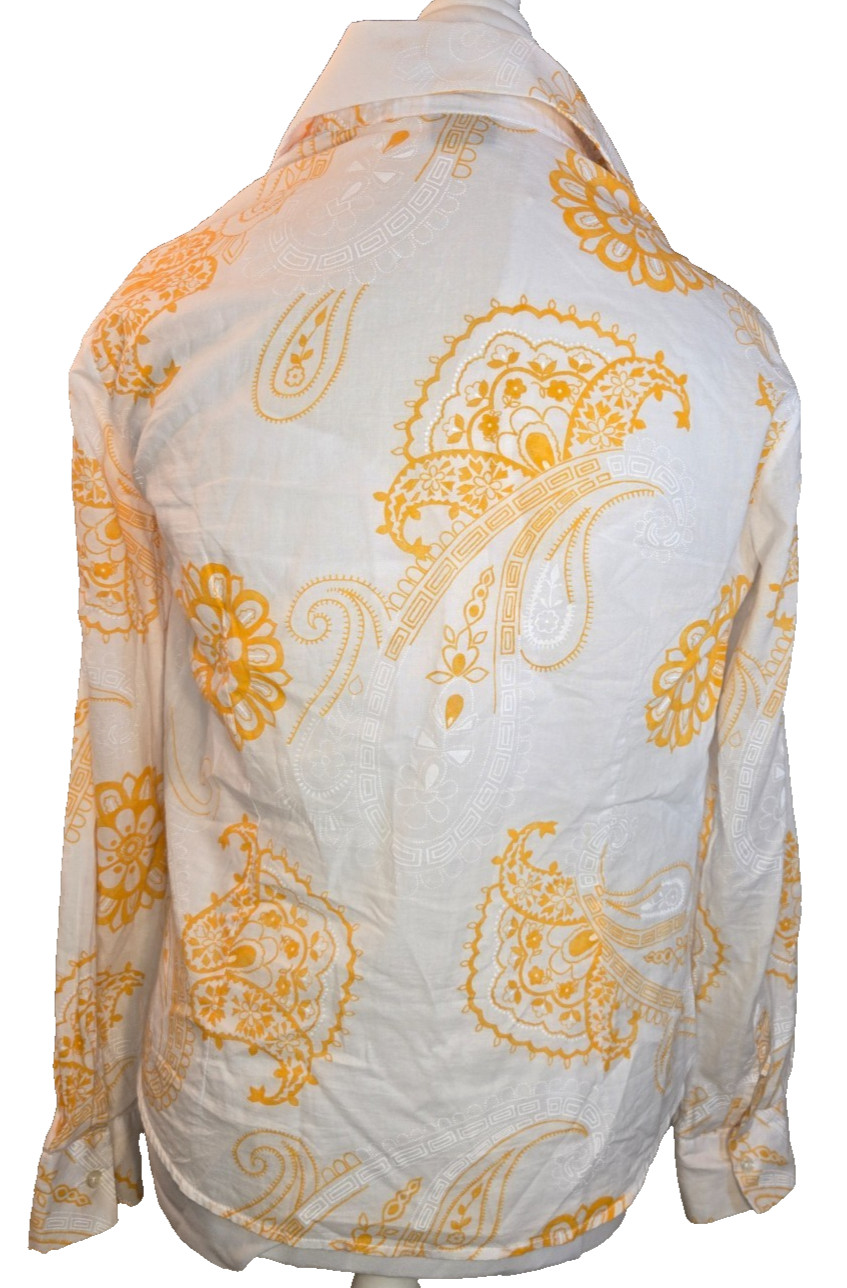 Vintage STYLE 70s Polo Ralph Lauren. Women’s Blouse Yellow Paisley, Long Sleeve