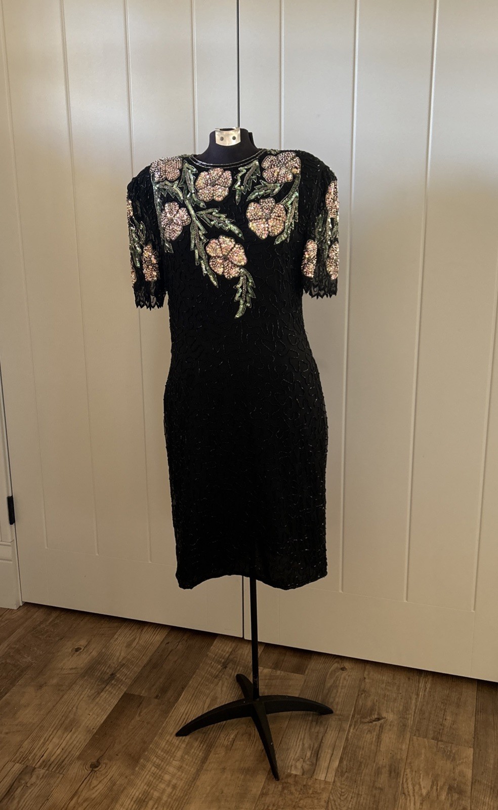 Vintage 1980’s Laurence Kazar New York Beaded Sequined Black Dress Size L