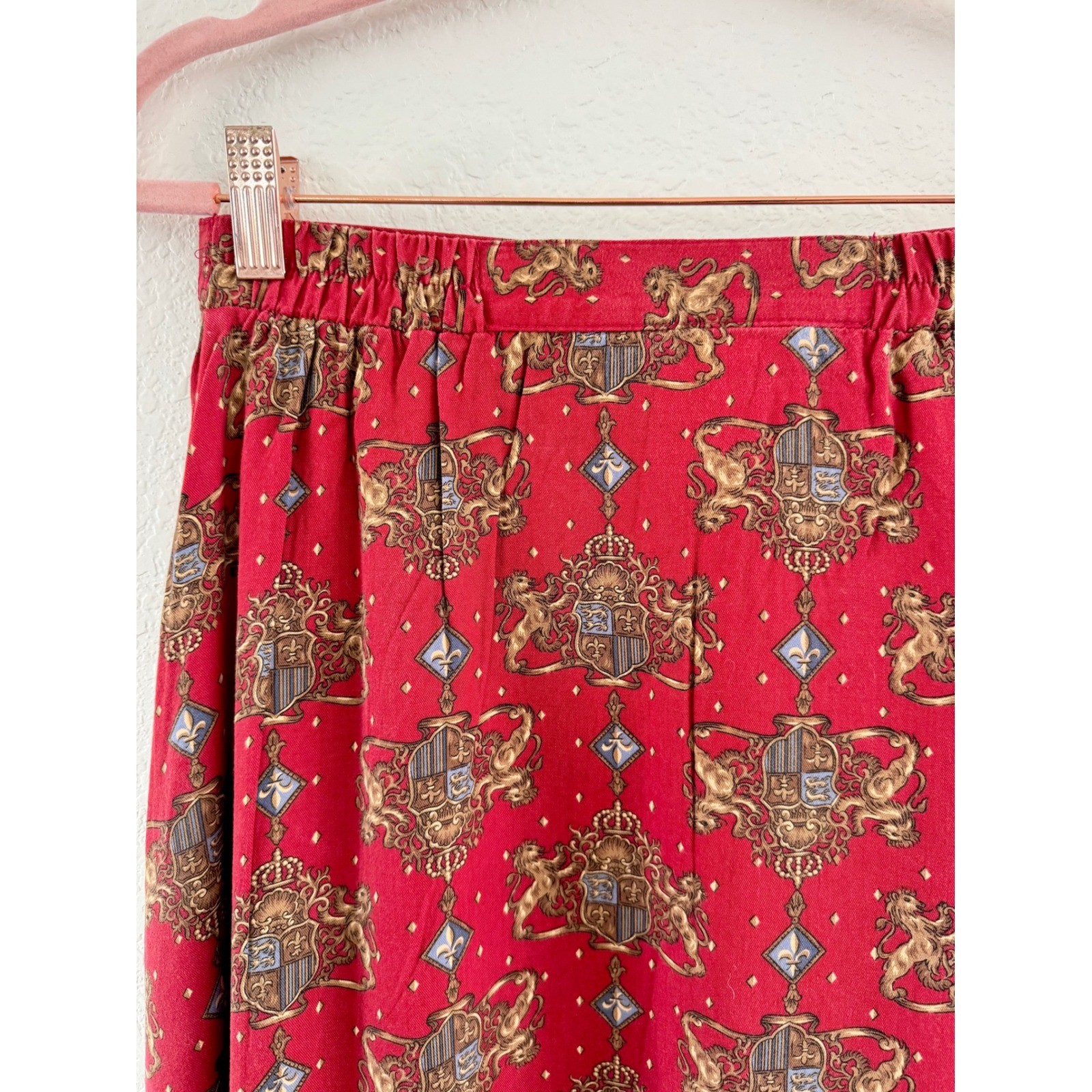 Signature by Jerell Maxi Skirt Women S Red Vintage Heraldic Crest Button Front