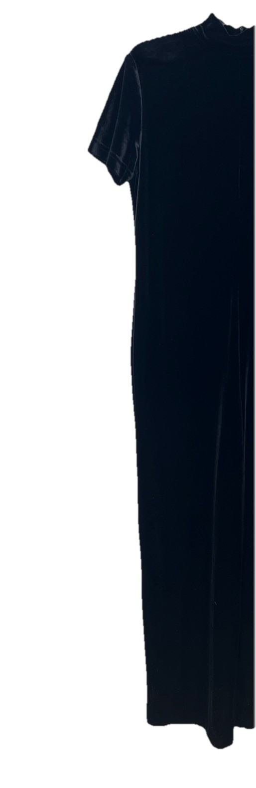 VTG Casual Corner Velvet Body Suit Navy Blue Sz Large Zipper Back Short Sleeve