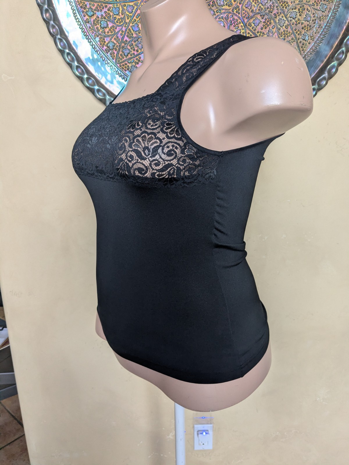 Vintage Sexy Sissy Black Lacy Stretchy Camisole Top Lingerie Large