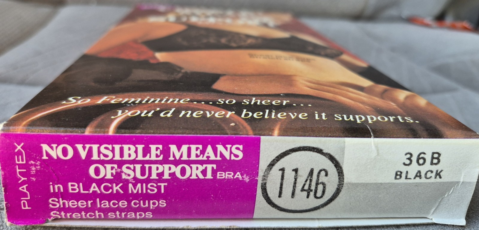 1972 PLAYTEX NO VISIBLE MEANS OF SUPPORT BRA 1148 BLACK MIST 36B New In Box