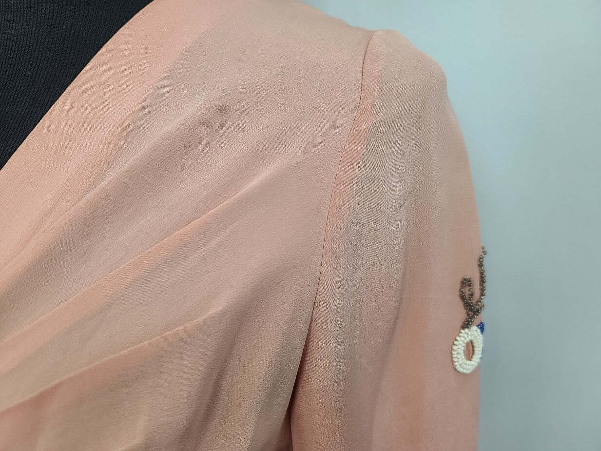 Vintage 1940s Pink Dress Beading on Sleeves Interesting Construction Adjustable