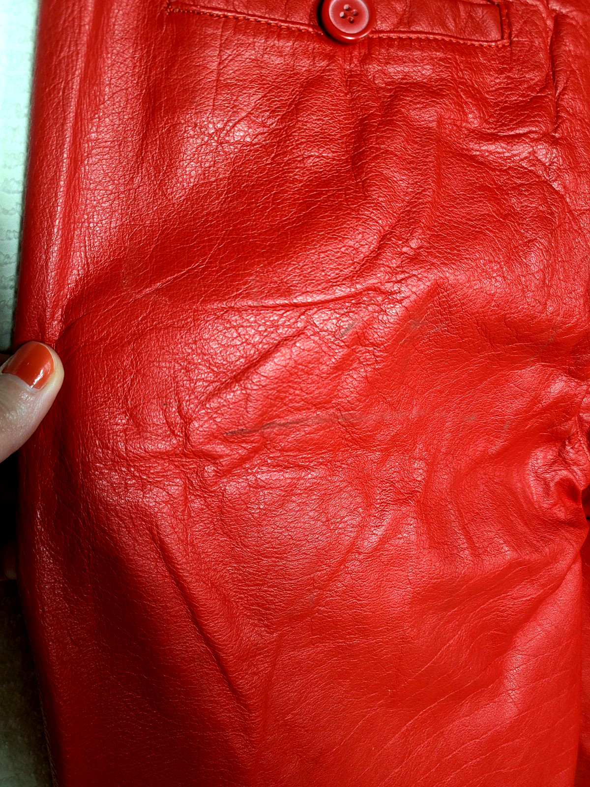 Vtg 80s Red Leather Pants Pleated High Waist 13/14 Mom Jeans Genuine Raw Hem