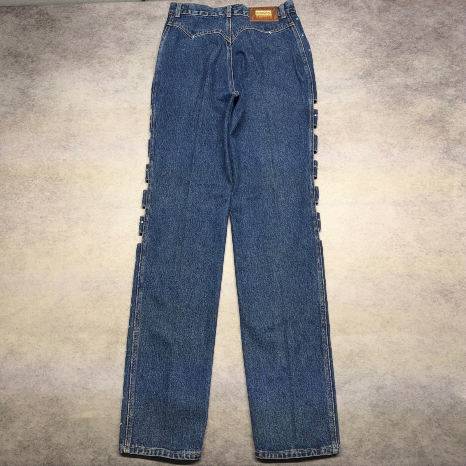 VTG Lawman Western Womens 9 Blue Slim Fit Cut Out Turquoise Bareback Jeans