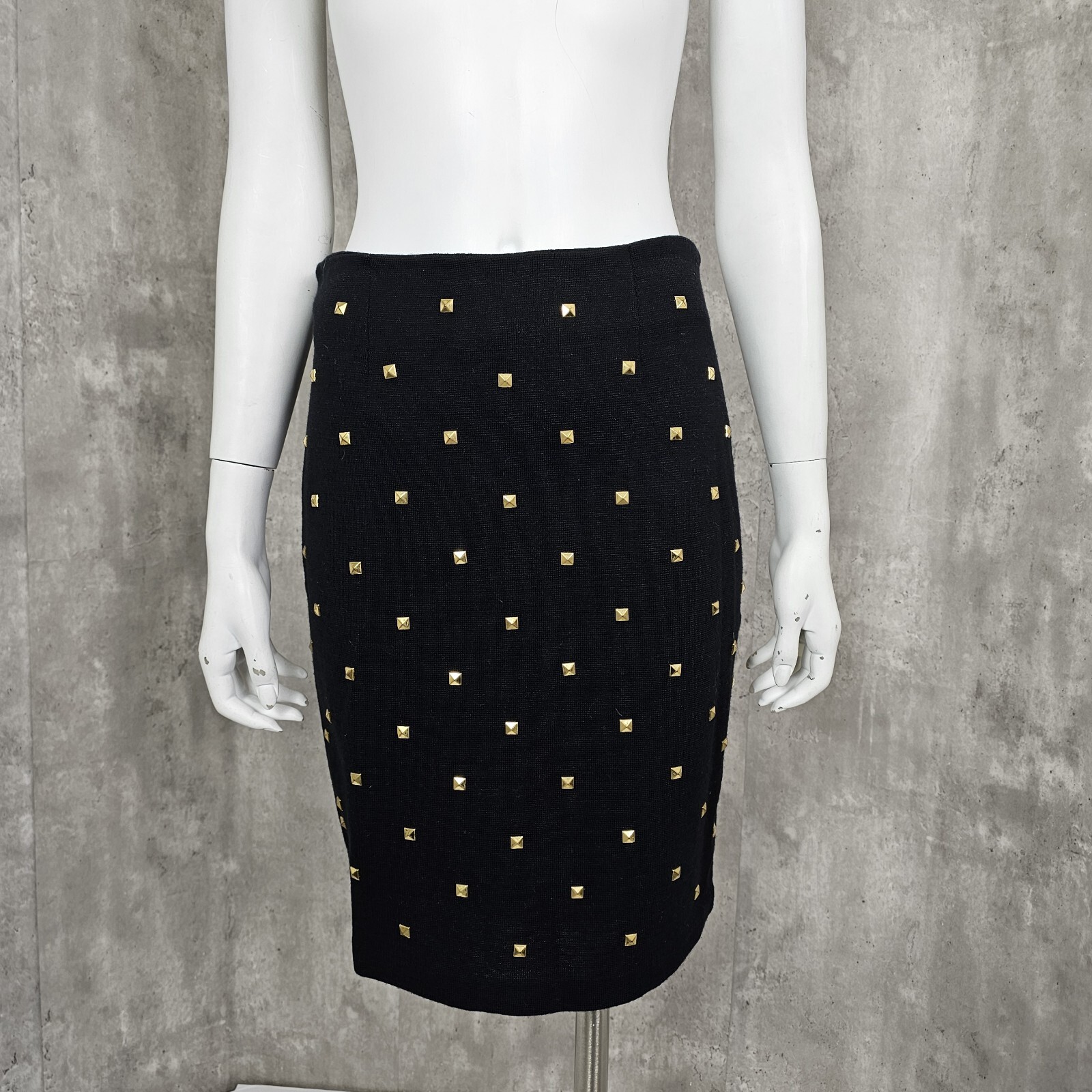 Vintage 80s 90s Outlander Collection Black Skirt Suit Gold Pyramid Studs Career