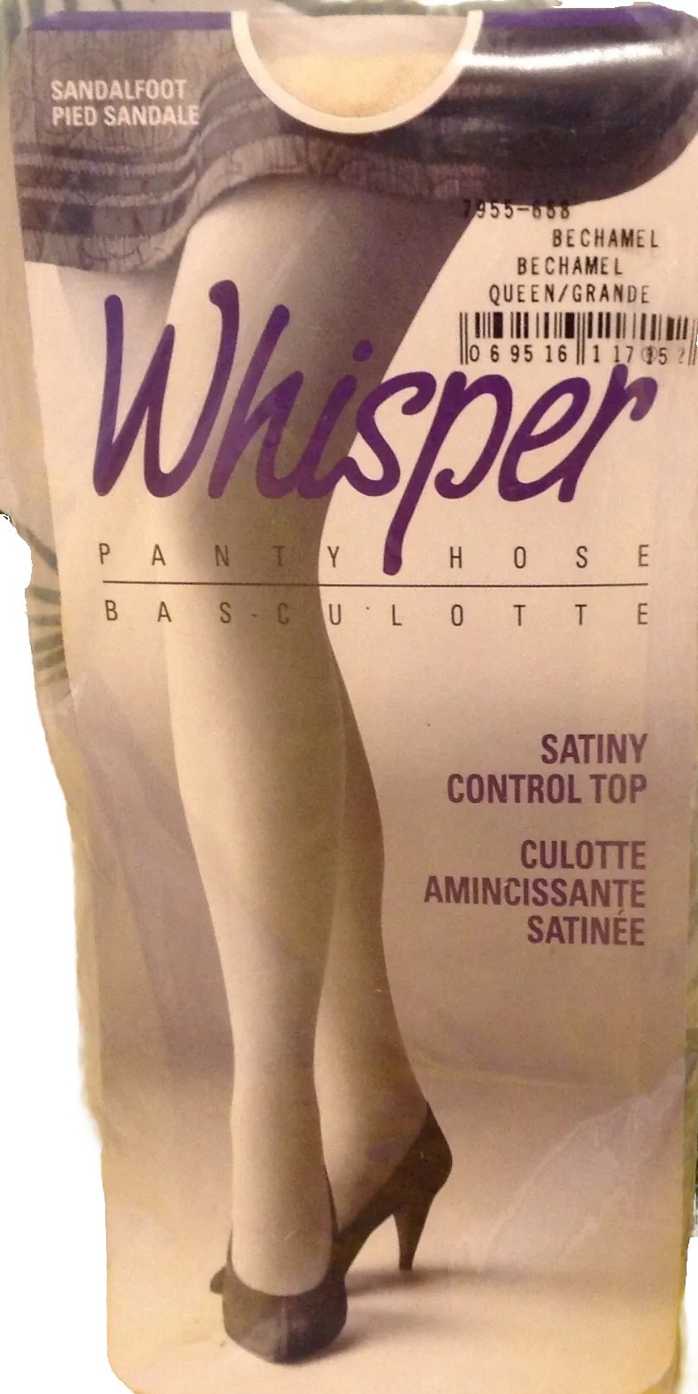 Vintage Pantyhose Whisper Satin Control Top Color Bechamel Size Queen BC003A