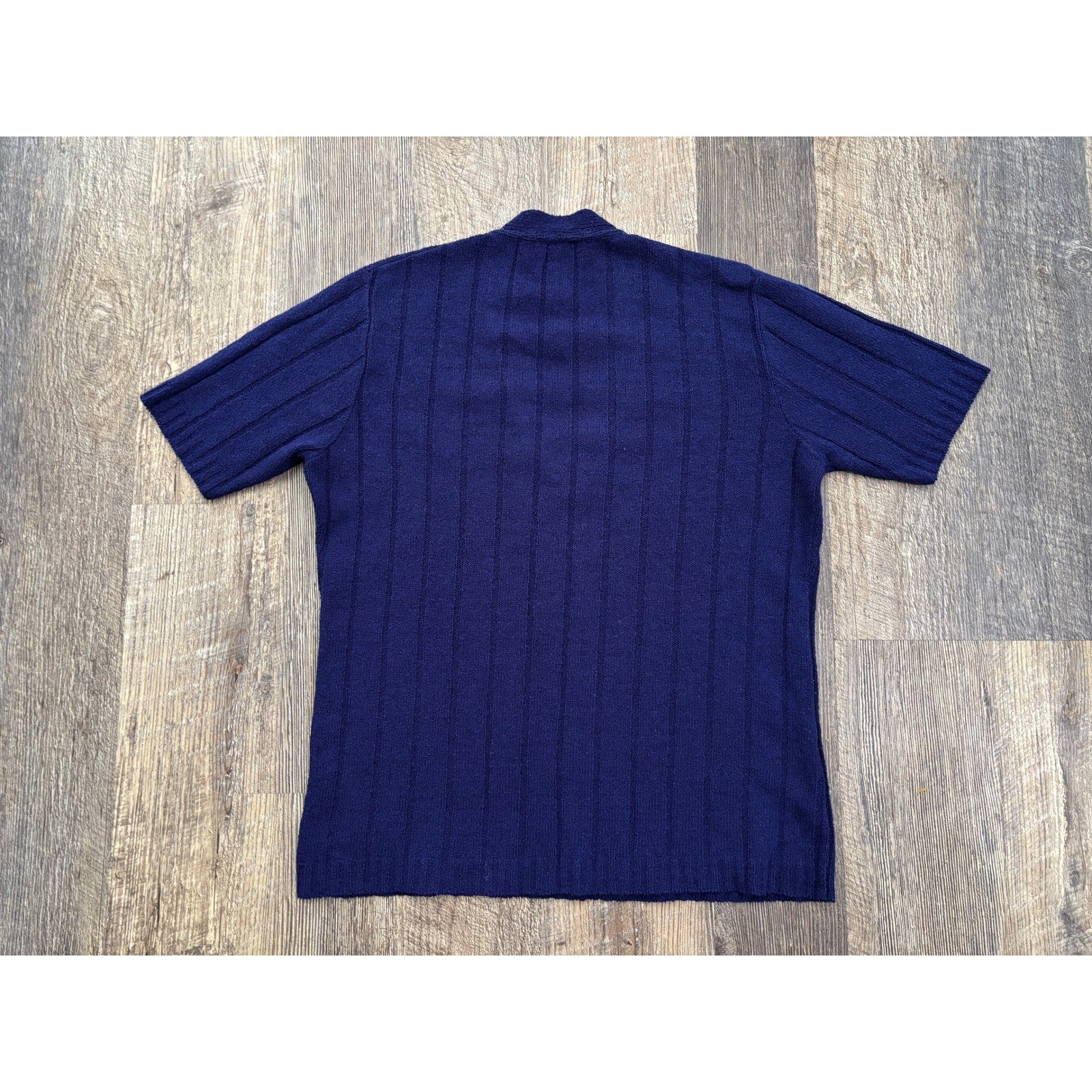 Vintage Lil Lambee Le Roy Knitwear Navy Blue Ribbed V-Neck Short Sleeve Sweater