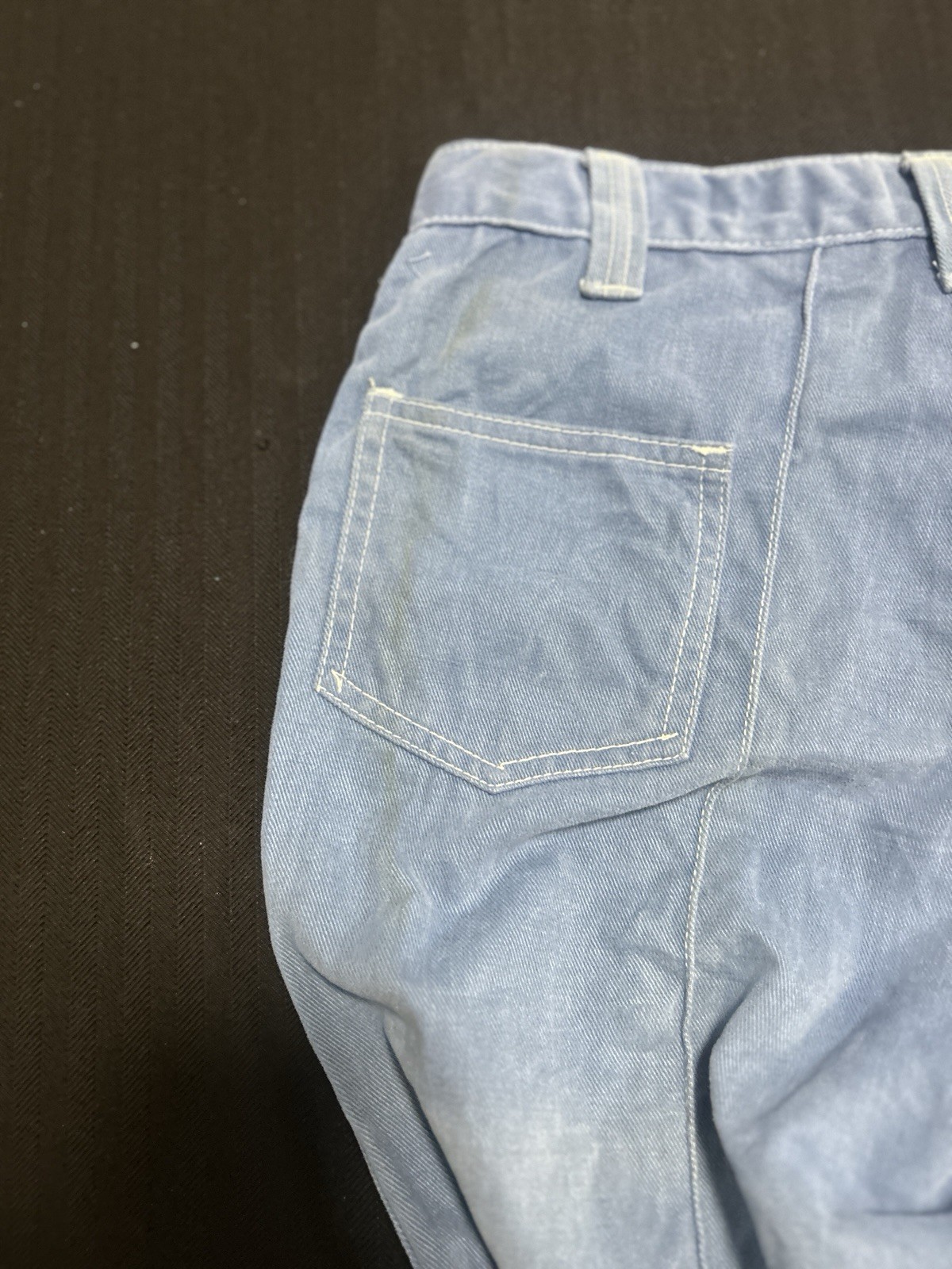 Vtg 70s National Shirt Shops Bell Bottom Flare Jeans Patch Pocket Blue Denim 33