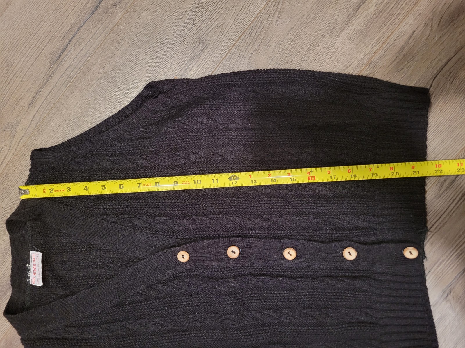 Vtg 70s Black Cable Knit Sweater Vest Cardigan Button Up Acrylic Grandmacore S