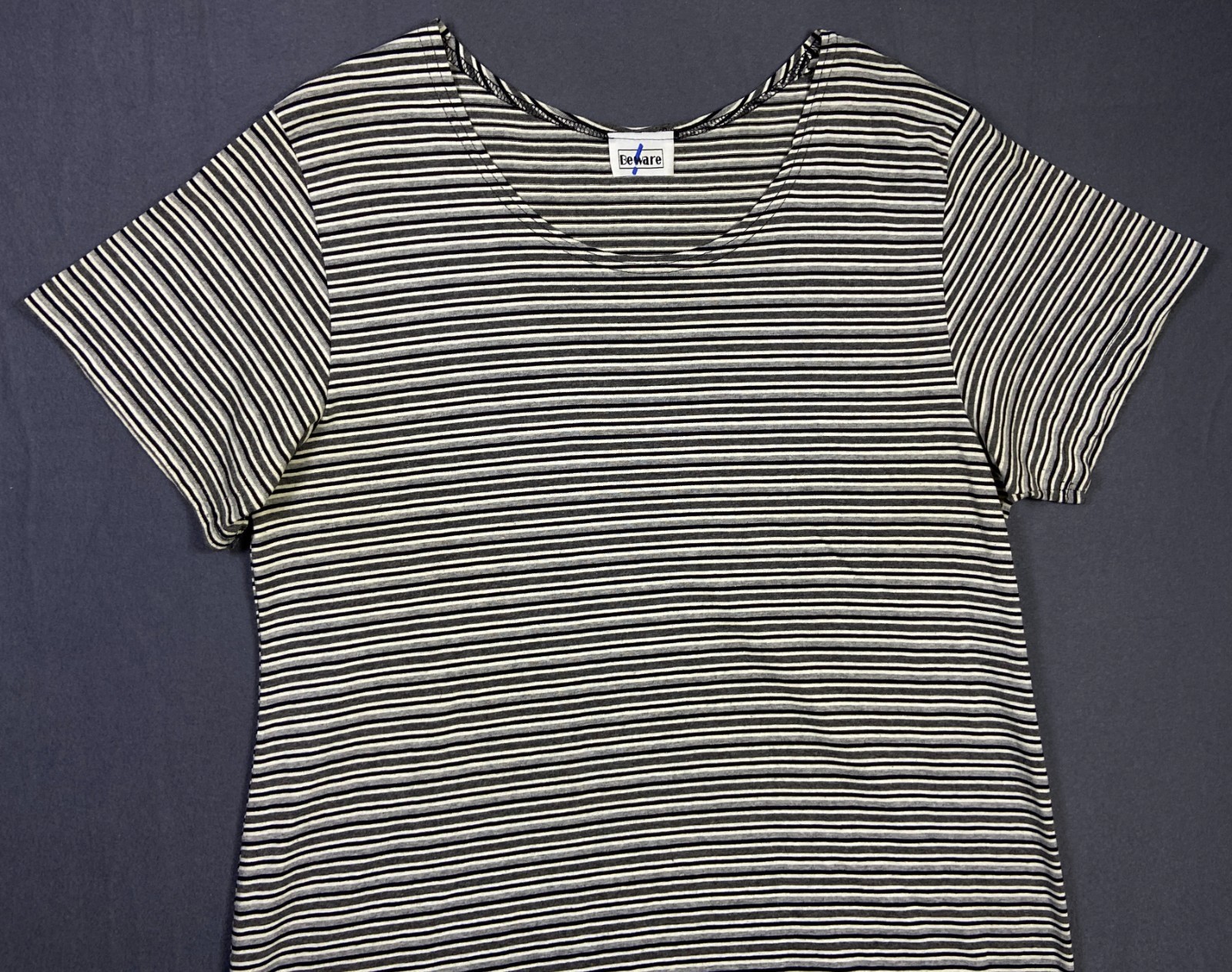 Vintage 90s Grey White Striped Beware Midi Dress Long Tall XLT 22×47 Nautical